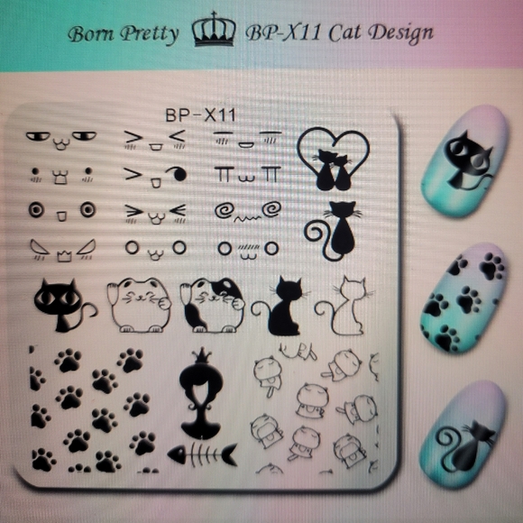 Nail Stamping Plate - Born Pretty X-11 Cat Themed - Picture 2 of 2